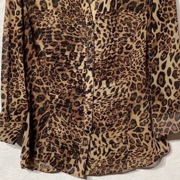 Larry Levine NWT - Sz L - animal print pattern transparent button down shirt - Picture 3 of 7